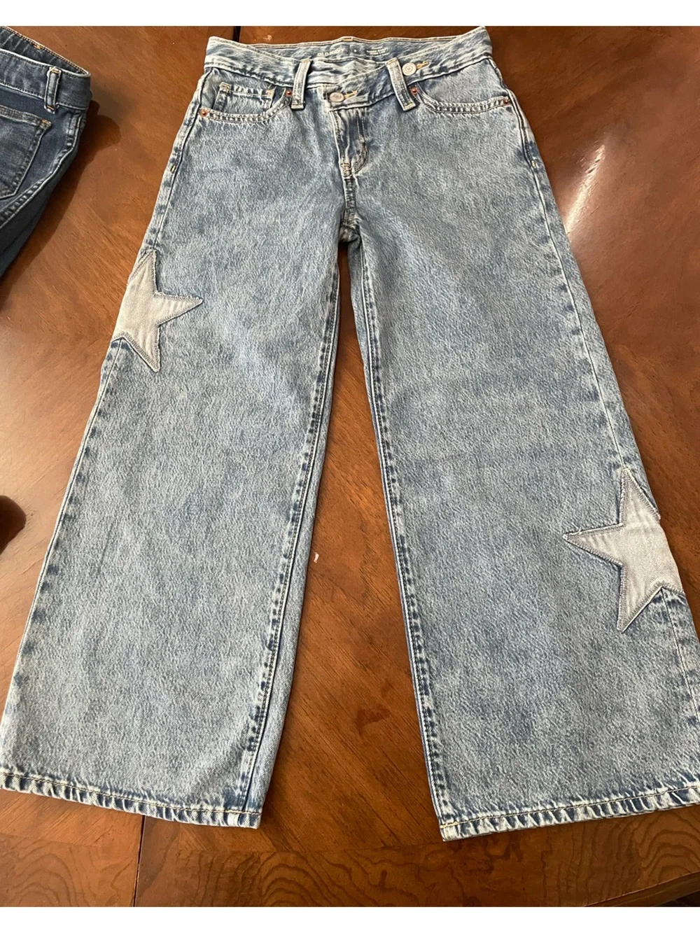 4 Pair Off Girl’s Jeans Light Wash Denim Jeans with Pink Embroidery